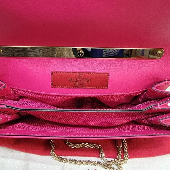 Rare VALENTINO Napa Lace Girello Flap Bag in Fuschia - Picture 9 of 16
